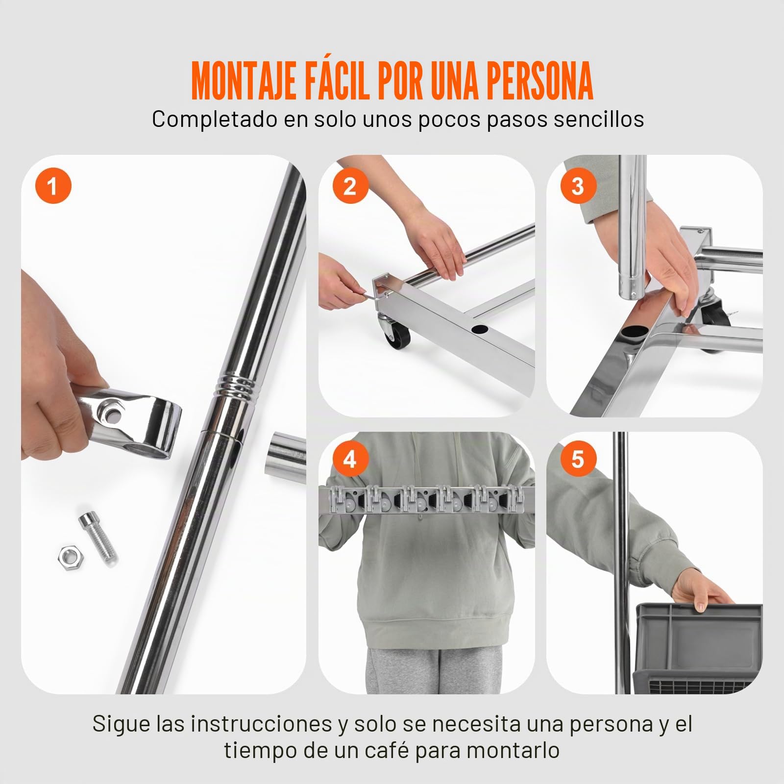 VEVOR Organizador para Herramientas de Garaje 10 Ranuras con Ganchos Soporte para Herramientas de Jardín de Metal PP con Ruedas para Organización de Herramientas, Rastrillos, Escobas de Mango Largo