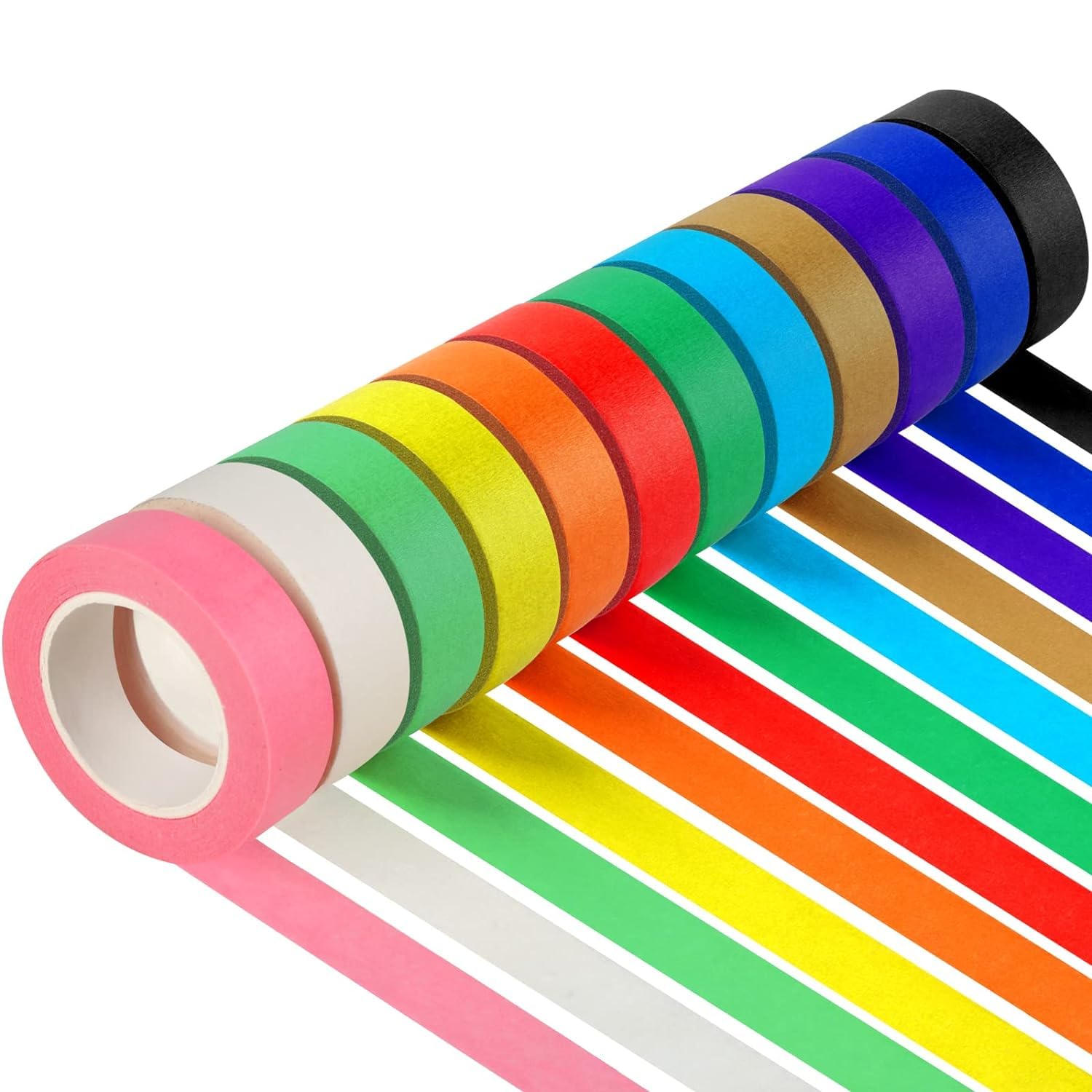 12PCS Colored Masking Tape, Kids Art Supplies Colored Tape, DIY Craft Tape, Colored Tape Rolls, Colorful Painters Tape 2cm x 13m