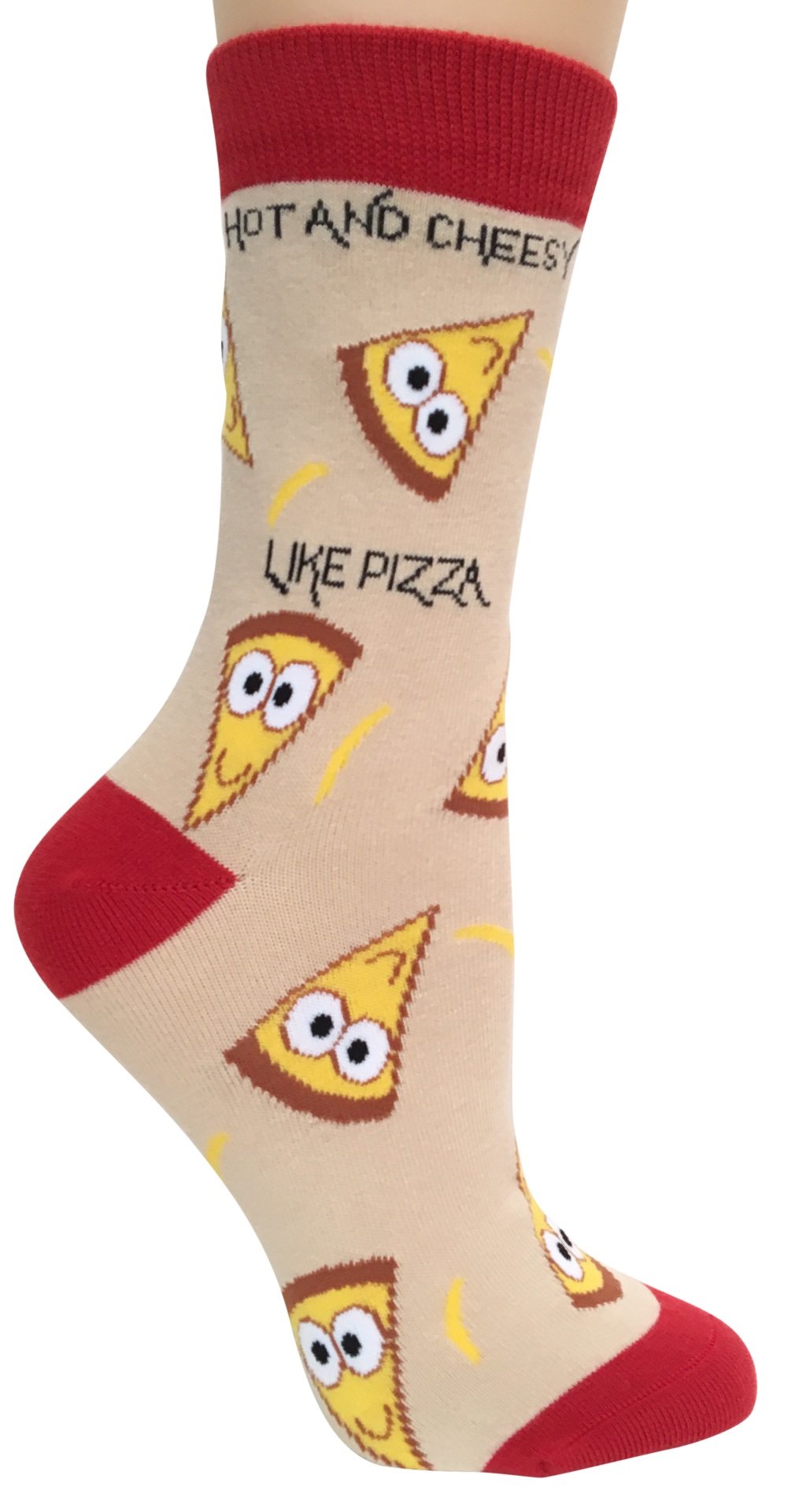 "Hot & Cheesy, Like Pizza" Anydaze Women's Crew Socks, Combed Cotton & smooth toe