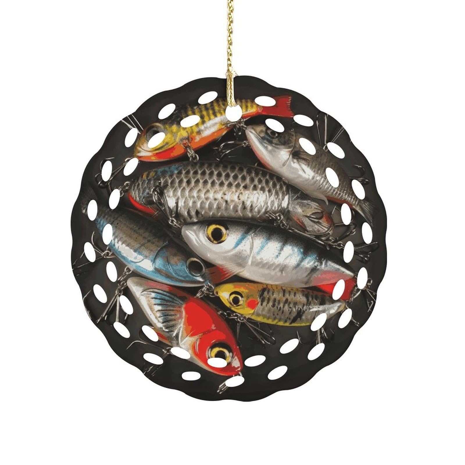 Fodpand Women's Style Fishing Bait Ceramic Ornament For Home Decor 3.2" Round Tree Decoration Christmas Ornaments For Men Double-Sided Design