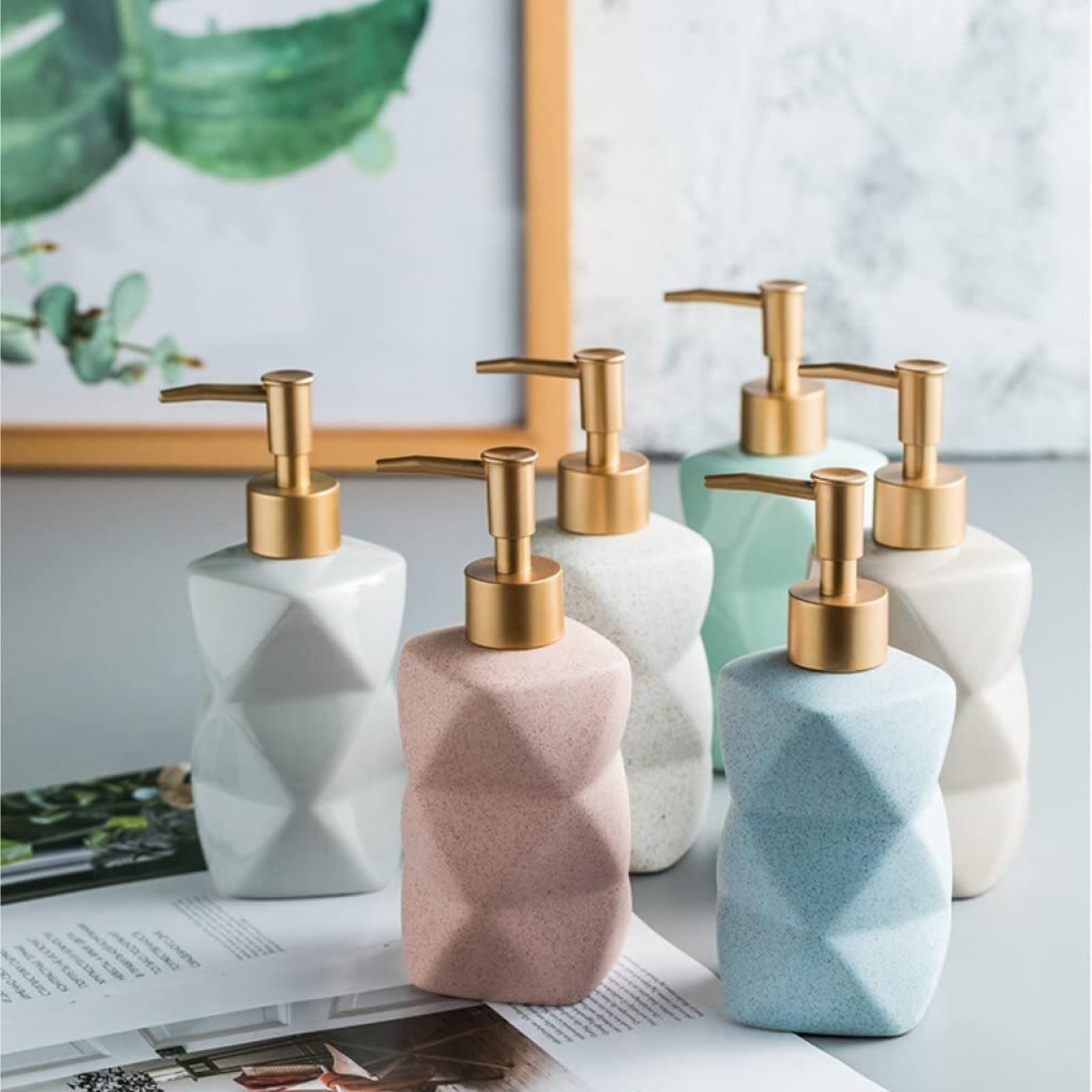 Dispenser Sapone Ricaricabile Distributore di Sapone Liquido in Ceramica Lavaggio Decorativo Dosatore Liquido(White)