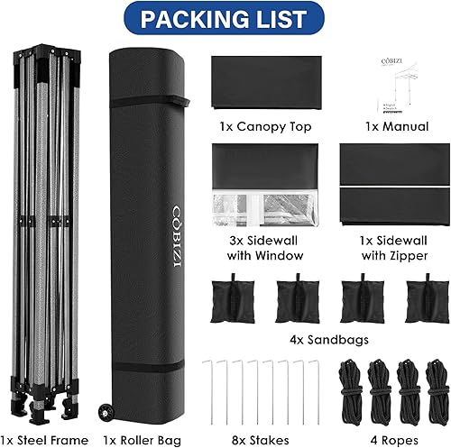 Miniatura 9 de COBIZI Tienda de campaña desplegable de 10 x 10 pies con 4 paredes laterales, toldo comercial resistente UPF 50+ para todo tipo de clima,