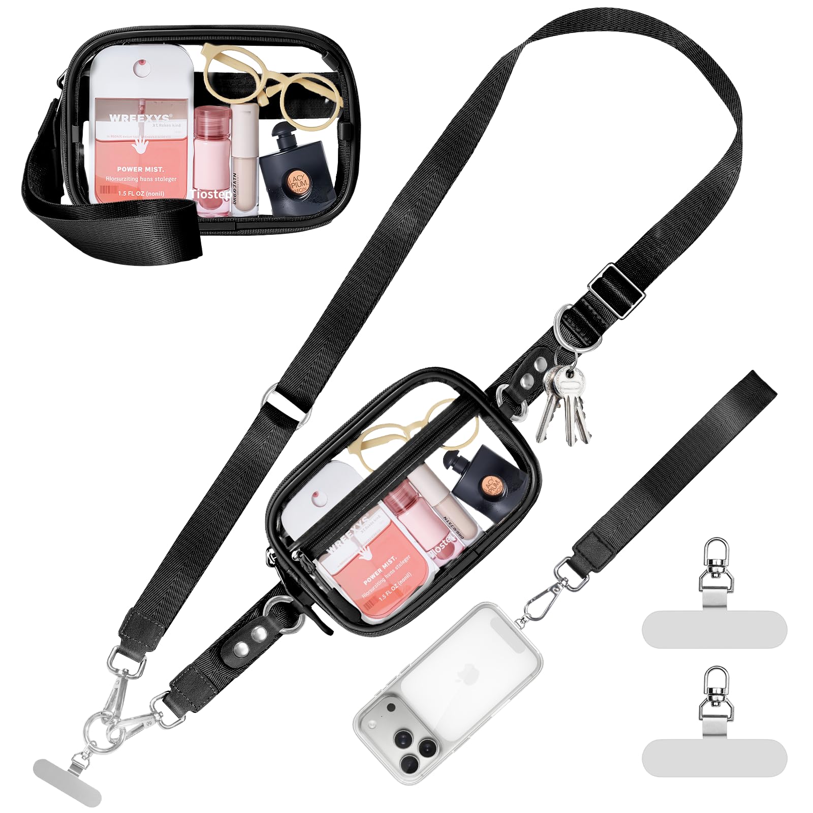Tiostep Clip and Go Pasek do telefonu z portfelem, smyczą do telefonu crossbody i małą, przezroczystą torbą na imprezy stadionowe, koncert