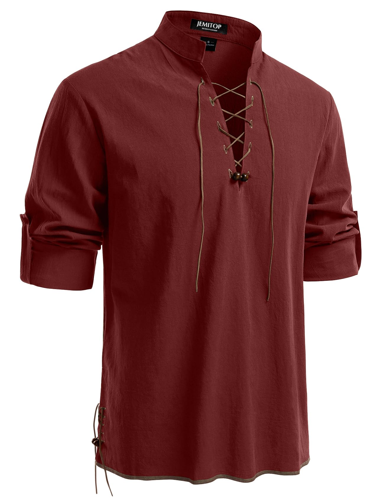JEMITOP Men's Pure Cotton Renaissance Lace Up Shirt