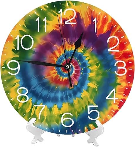 Miniatura 7 de Reloj de pared redondo tribal étnico teñido anudado, silencioso, sin tictac, relojes decorativos de cuarzo a pilas, relojes de escritorio