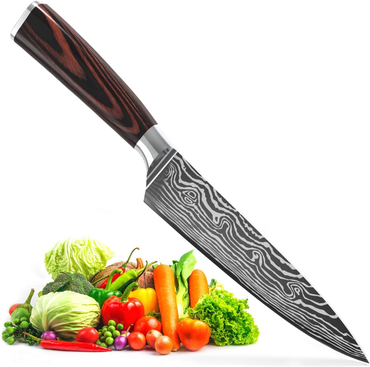 Chef Knife 8 Inch Sharp German High Carbon Stainless Steel Kitchen Knifes - 8” Chefs Cooking Knife for Sushi Chopping Vegetable Slicing Tomatoes and Meat Cutting Knives