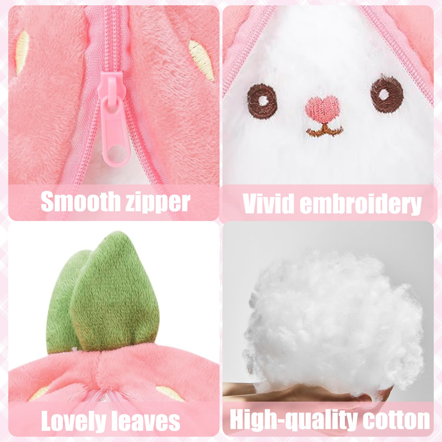 Osterhase Plüschtier Set (2 Stück) – Mit Karotte & Erdbeere, Weicher Plüsch, Kuscheliges Geschenk