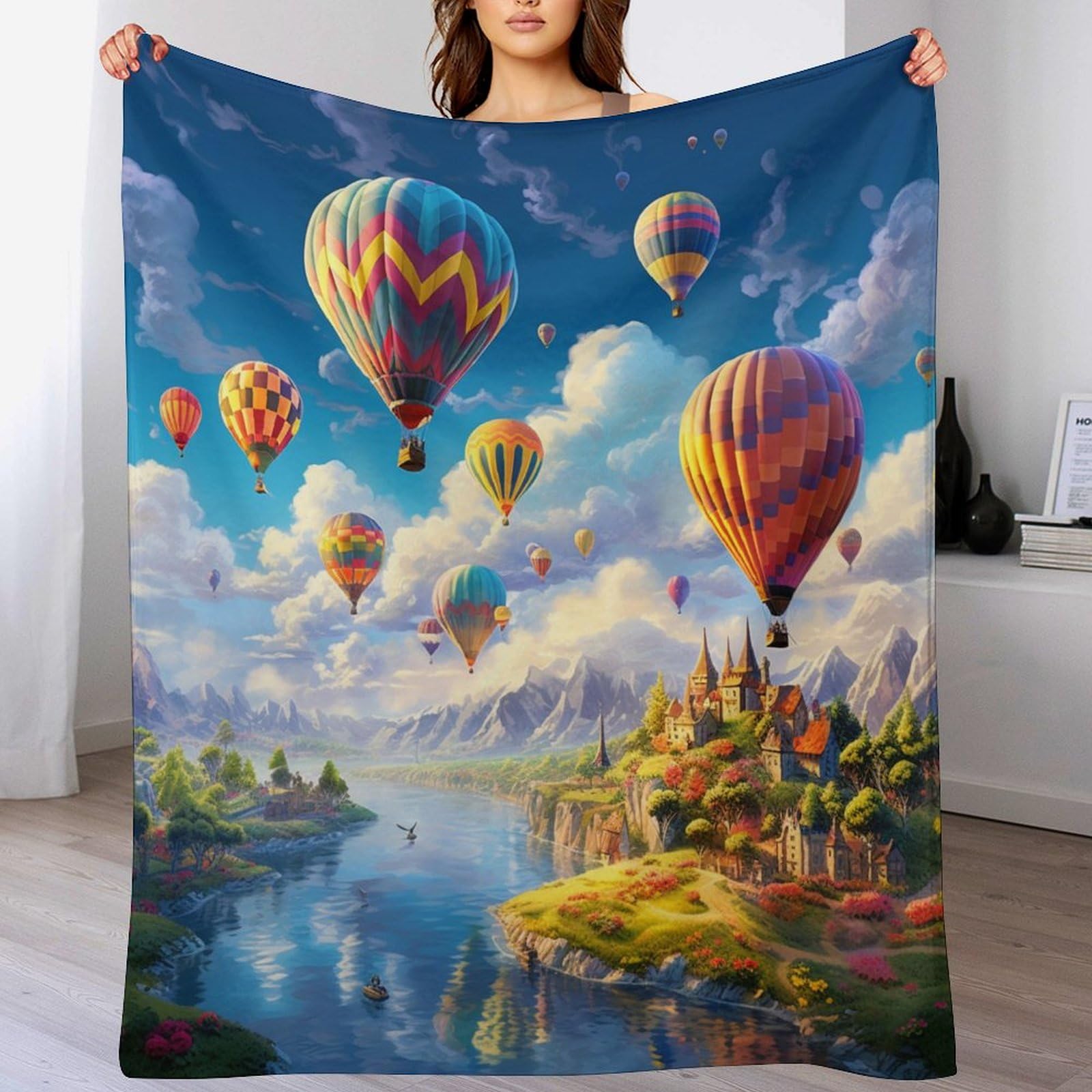 Couverture montgolfière en flannel douce pour vos soirées canapé et voyages 150x200