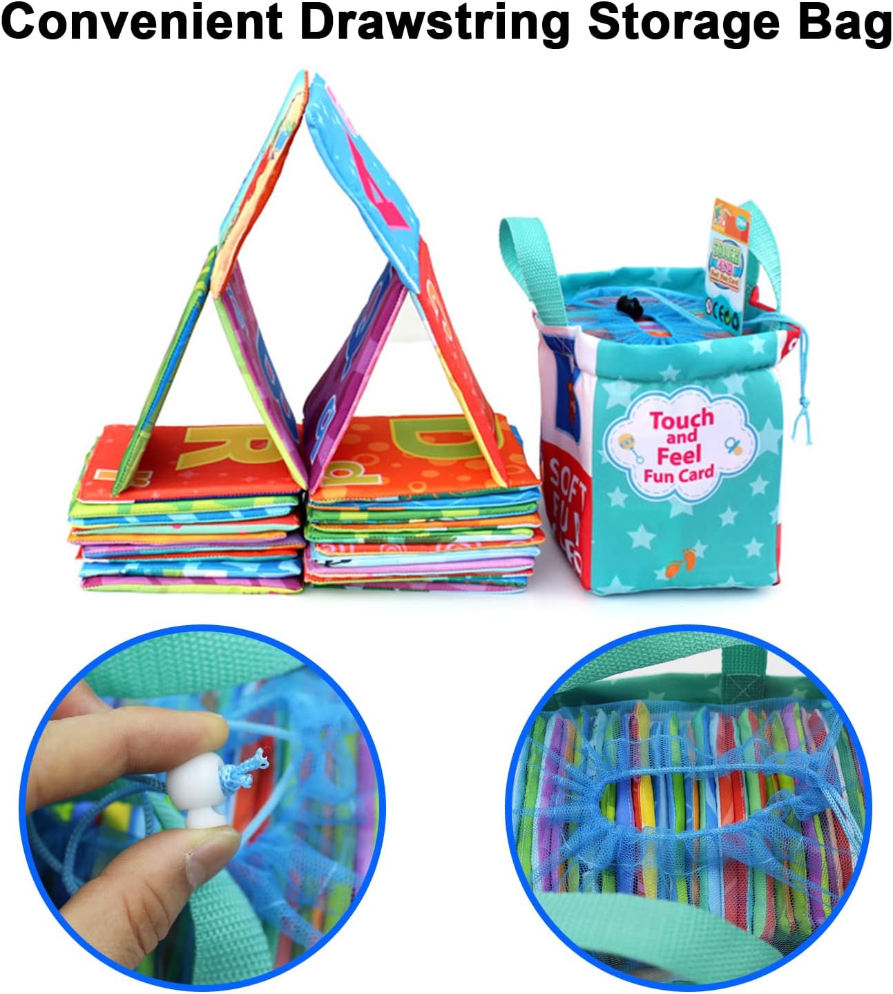 Adpartner Soft Alphabet Cards Baby Learning Toys, 26 Letters Cloth Alphabet Flash Cards for 1 Year Old Infants & Toddlers, Washable Early Educational Toy with Storage Drawstring Bag for Babies