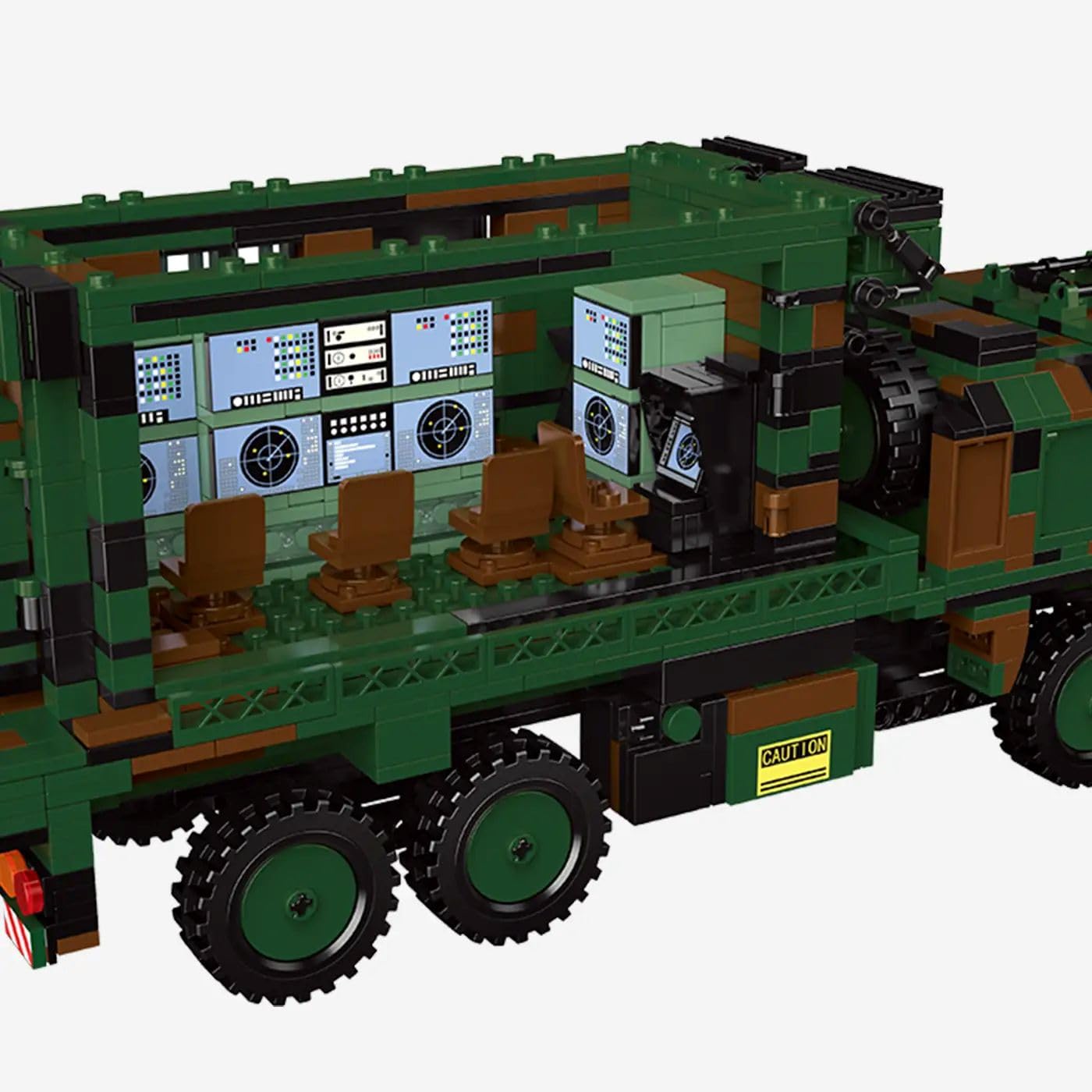 BlueBrixx Patriot Feuerleitstand der Bundeswehr, 1490 Klemmbausteine | Sichtbare Innenausstattung, aufklappbare Türen und Klappen, vier Achsen, Tarnoptik, 340 x 120 x 150 mm, 109771