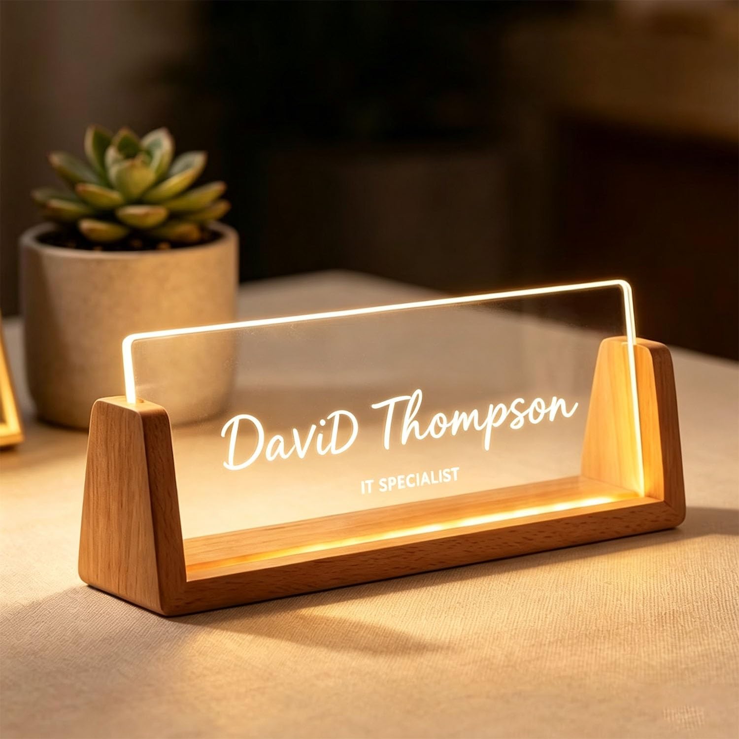Personalized Light Up Acrylic Desk Nameplate, New Job & Promotion Gifts