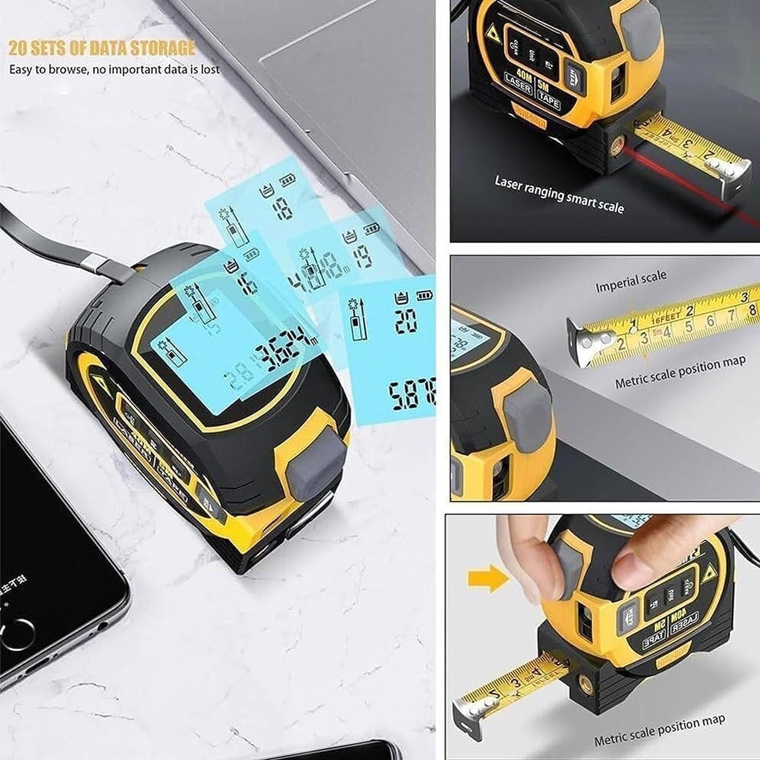 Misuratore Digitale Laser 3 in 1 - Mirino Laser a infrarossi - Misuratore portatile a nastro con Display (60M) - J1