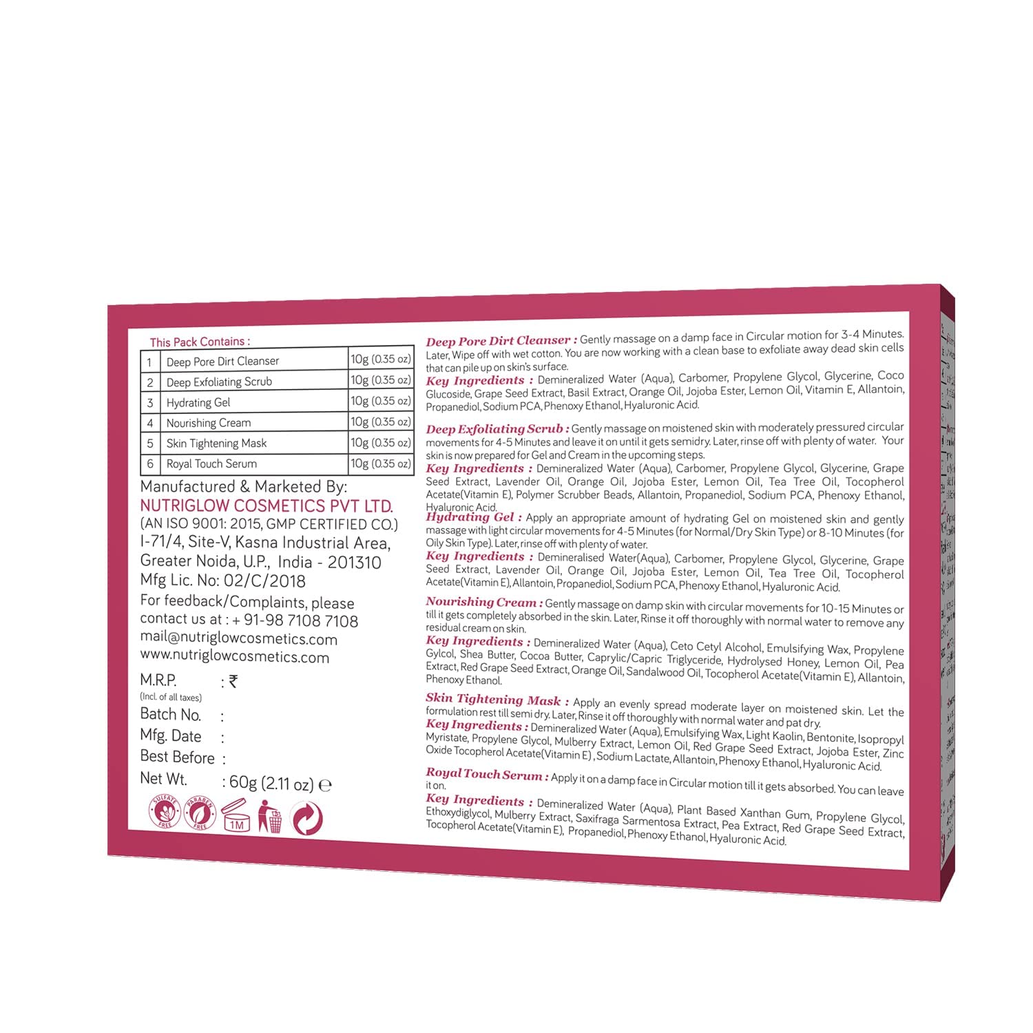 NutriGlow NATURAL'S Advanced Pro Formula Wine Facial Kit for Glowing Skin And Blemish Free Fairer Complexion & Helps Skin Glow, 10gm x 6 Each, Pack of 2 4