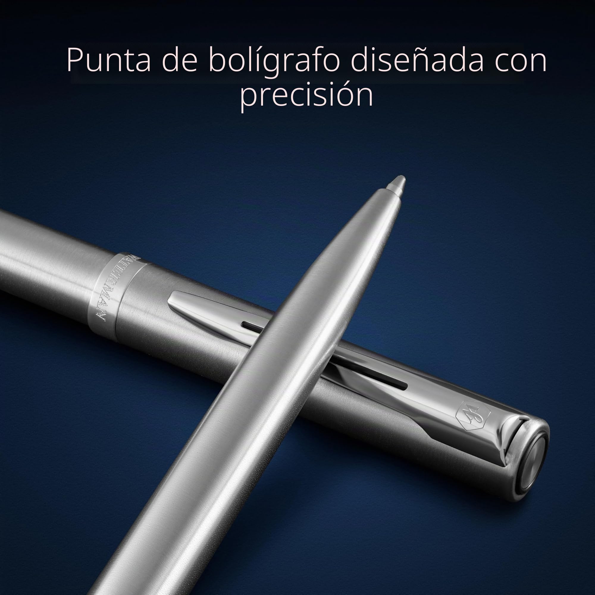 Waterman Impression Bolígrafo | Punta media con recarga de tinta azul | Acero inoxidable con adornos chapados en paladio | Caja de regalo