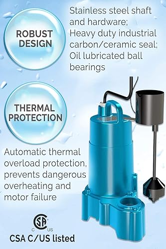 Miniatura 4 de Barnes 112879 Modelo SP50VFX Bomba de sumidero sumergible de hierro fundido  12 HP, 3,960 GPH, cable de 20 pies, interruptor de flotador mecánico de