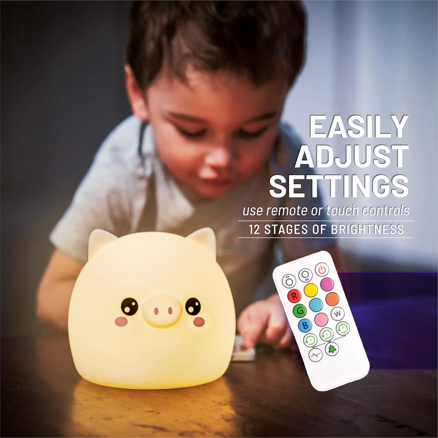 White Silicone Pig Night Light with Remote Control