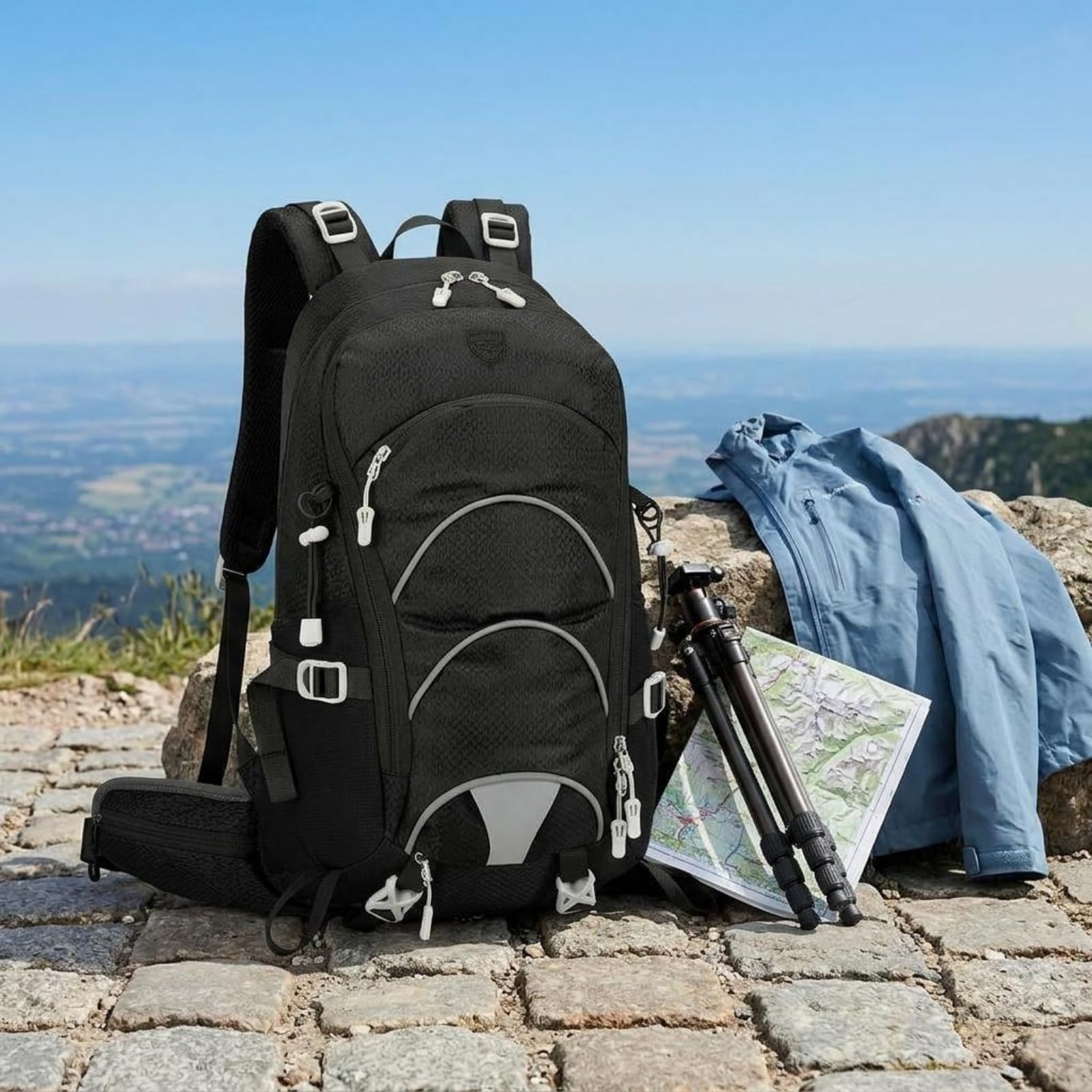 harayaa Zaino da Trekking Outdoor Zaino Escursionismo Zaino Campeggio Zaino Viaggio Zaino Daypack con Cinghie Toracica E in Vita Regolabili Multiple Pannello, Array, Grigio Scuro