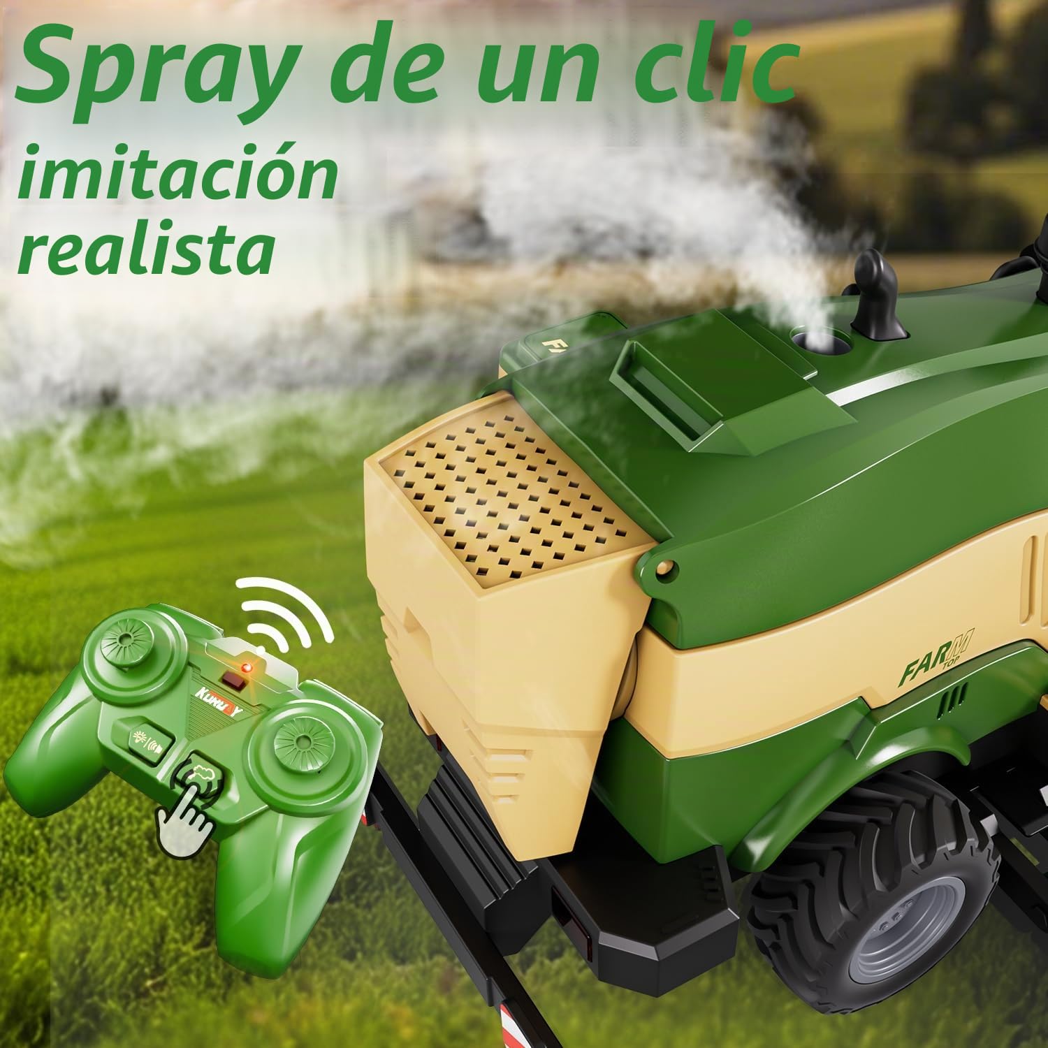 PENGBU RC Juguete de segadora, cosechadora teledirigida para niños, 2,4 GHz, tractor teledirigido y trituradora de maíz con sonido/luz/spray, cosechadora