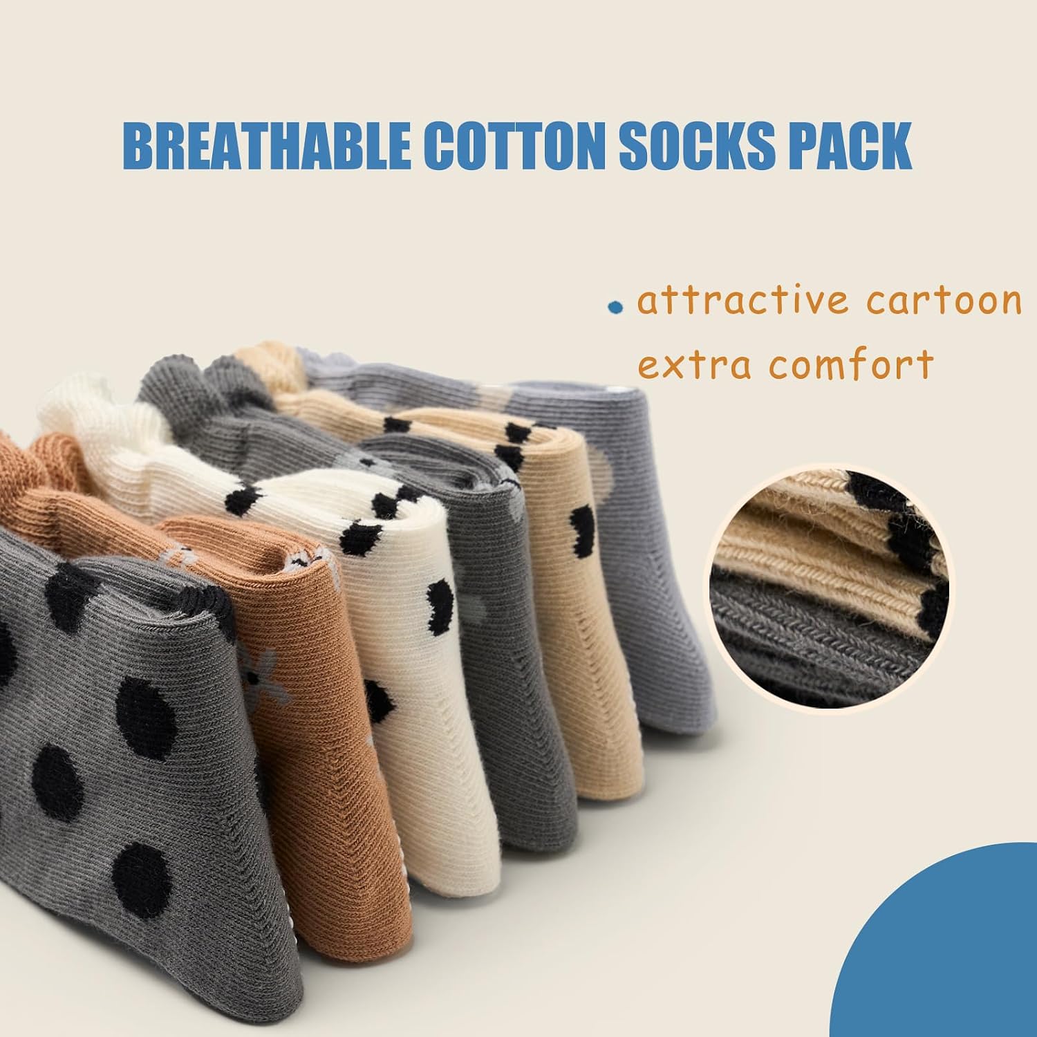 Baby Cotton Crew Socks Toddler Non Slip Grip Socks for Kids Boys Girls 6 Pack