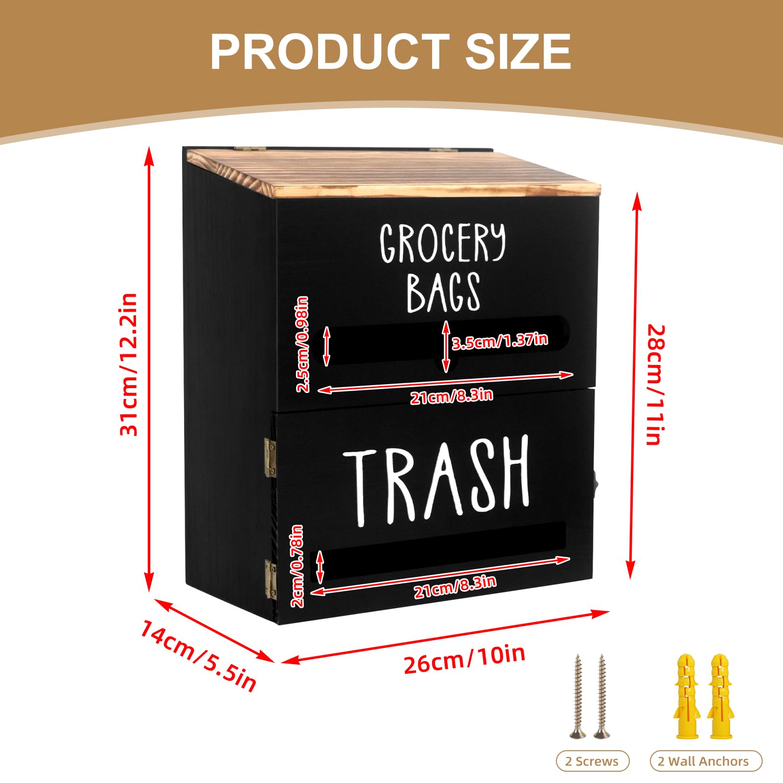 Dispensador de bolsas de basura 2 en 1, doble pared, soporte de madera para bolsas de basura, utilizado en cocina, garaje, lavandería, puede almacenar bolsas de alimentos y bolsas de basura