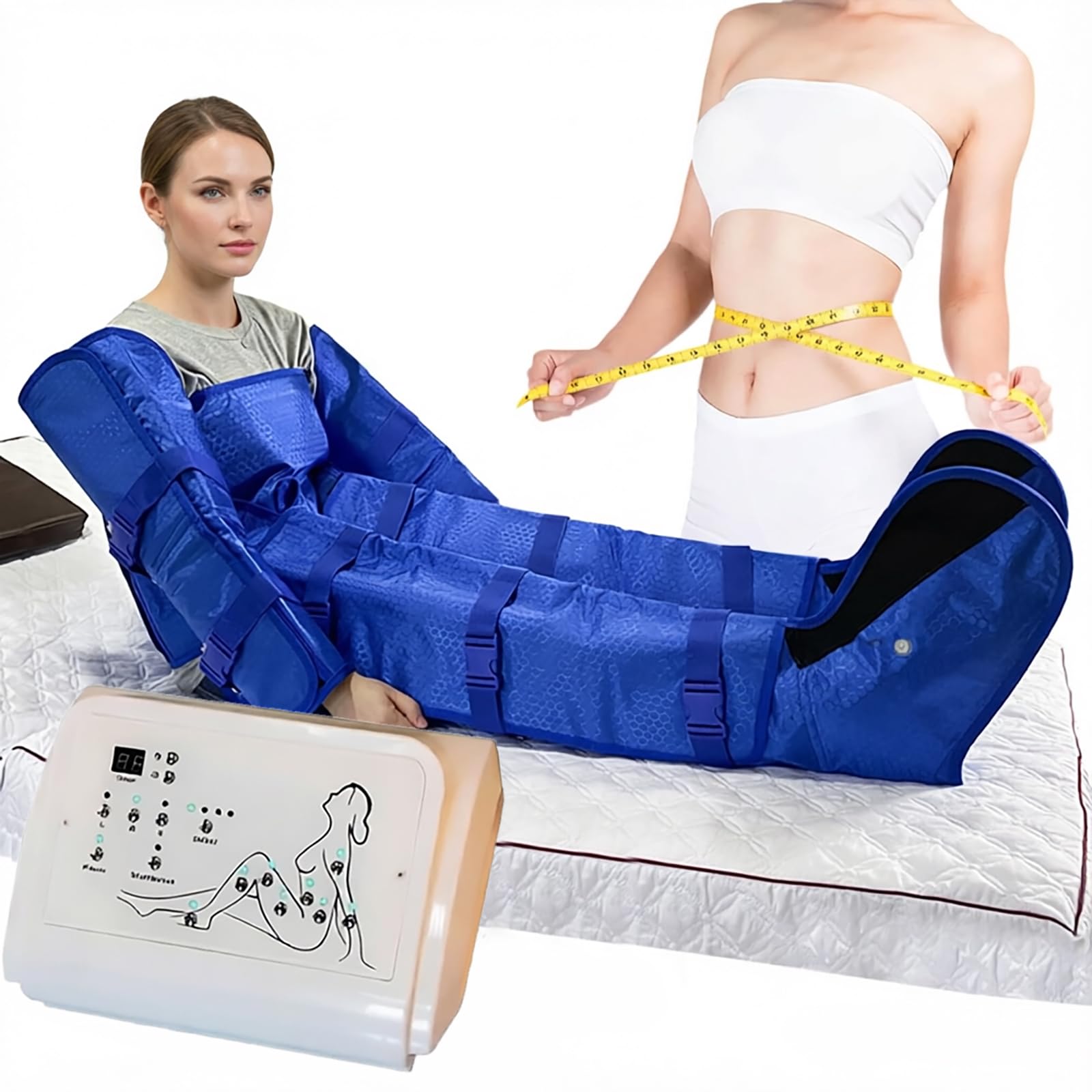 Máquina Presoterapia Profesional 16 Airbags 3 En 1 Masajeadores Pies Piernas y Brazos, Drenaje Linfático por Compresión Aire, Adelgazamiento Corporal y Alivio del Dolor Muscular para Hogar, Blue
