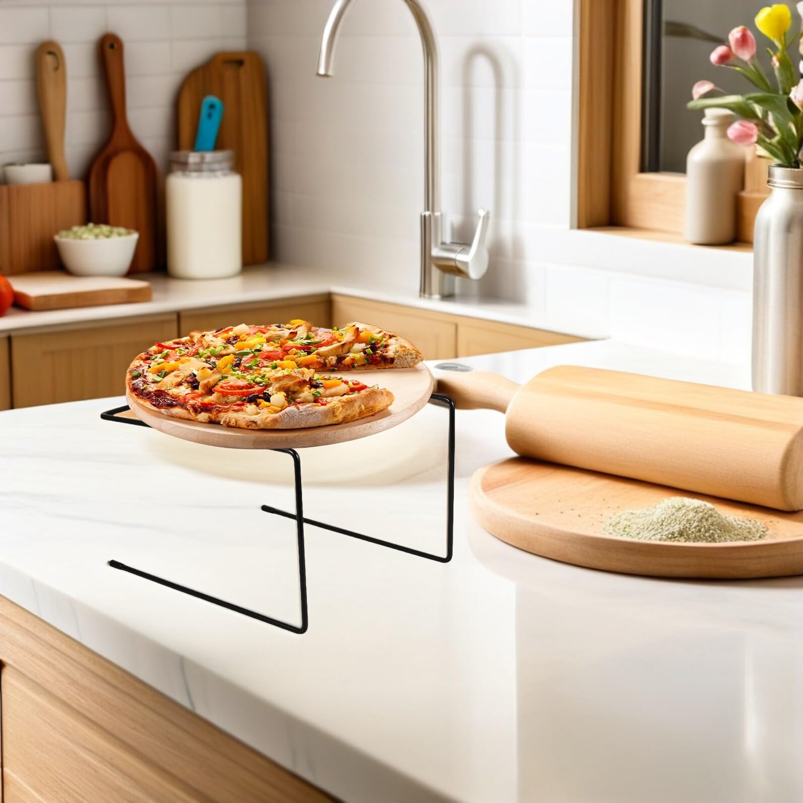 4 Sztuki Częściowy Metalowy Stojak Do Pizzy z Żelaznym Stelażem Antypoślizgowy Organizer Do Serwowania Stole Kompaktowy i Łatwy Czyszczeniu Stojak Tacę i Bufetu
