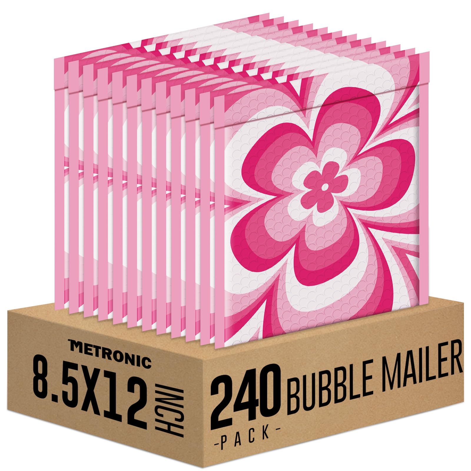 Metronic Bubble Mailers 8.5x12 Inch 240 Pack Usable Size 8.5x11" Rose flowers Style, Waterproof Mailer Padded Envelopes Self Seal, Cushioning Mailer