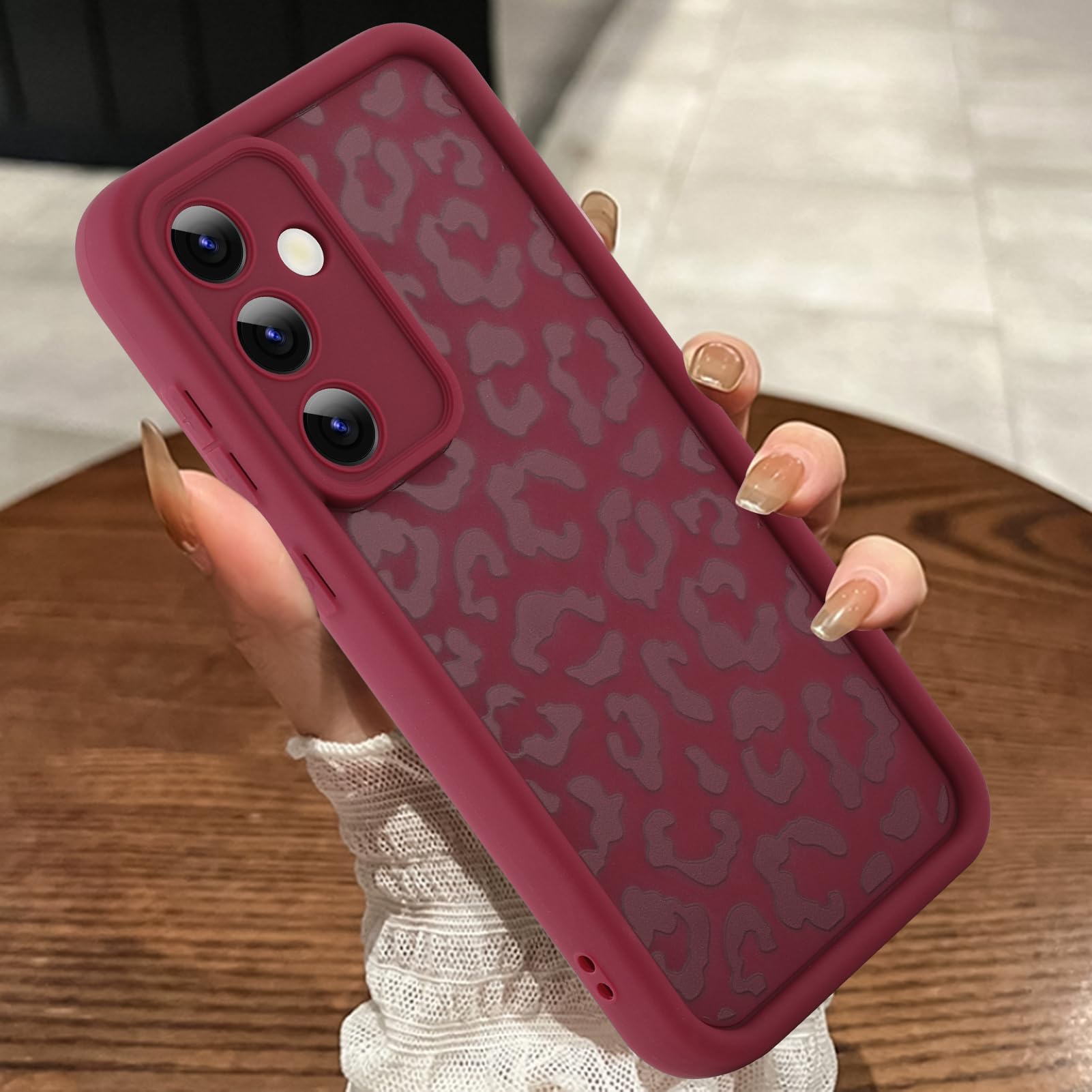 MOWIME Phone Case Samsung Galaxy S24 FE 6.7" Leopard Print TPU Wine Red