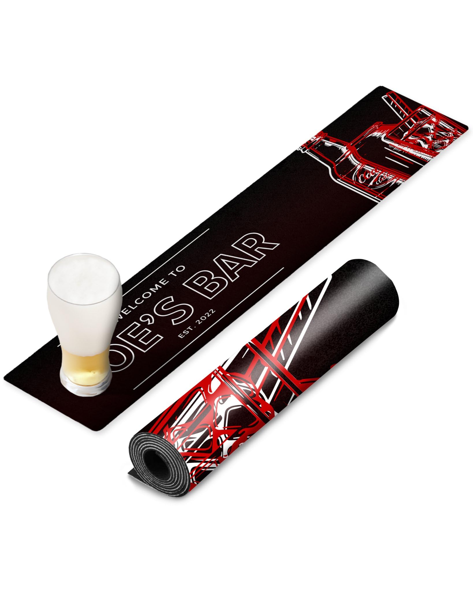 TheDogTagCo PERSONALISED Bar Runner Mat 830x200mm CUSTOM Name Anti-Slip Spill Resistant Home PUB DECOR UK Any Text Any Name (Black Soda)