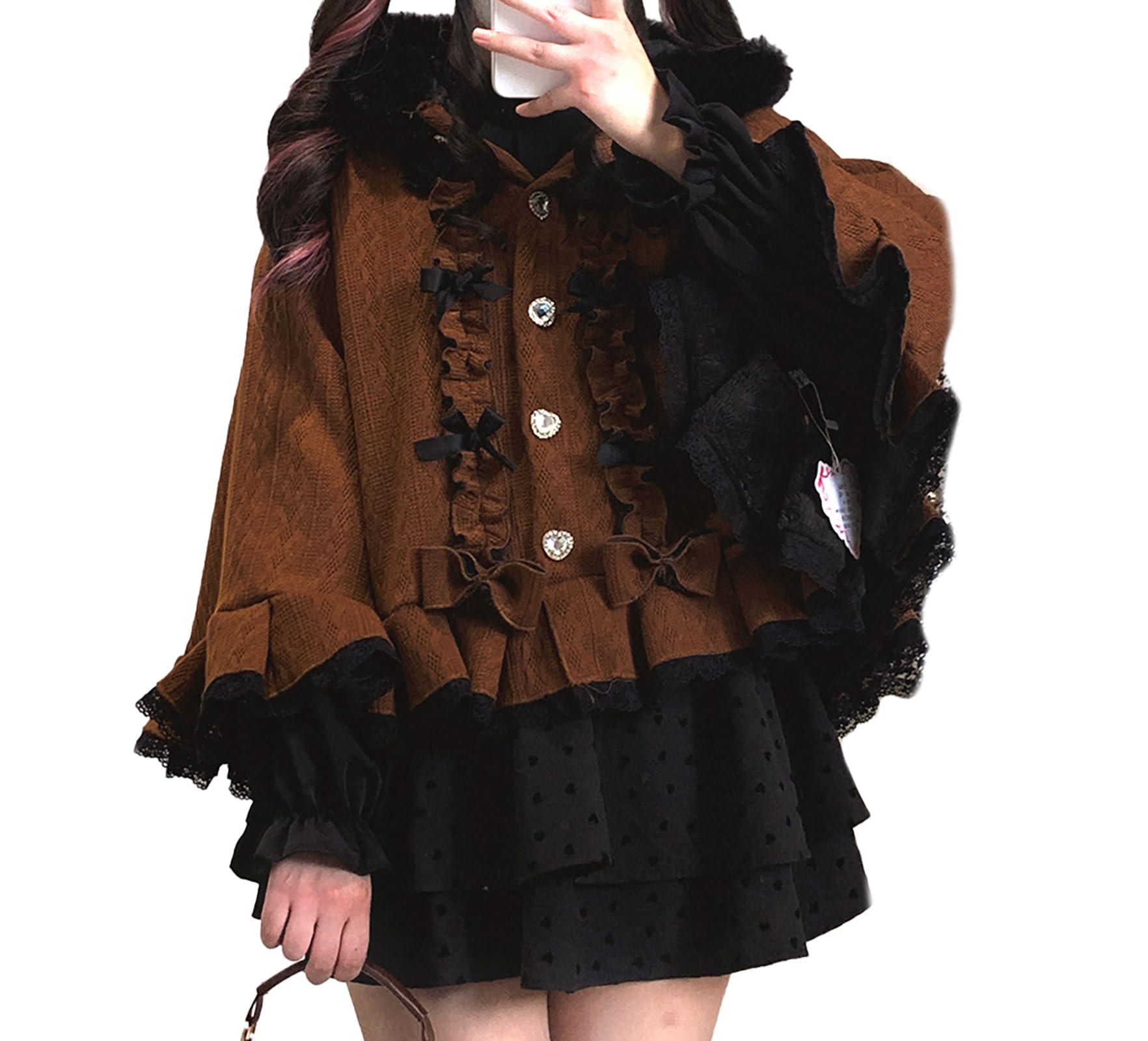 Women's Hooded Cape Coat, Pompom, Ribbon, Ruffle, Cute, Fluffy, Elegant, French Girly Style, Mass Production, Mine Type, Lolita, Angel, Fashion, Clothing, Stylish, Warm, Students, Spring-image-44