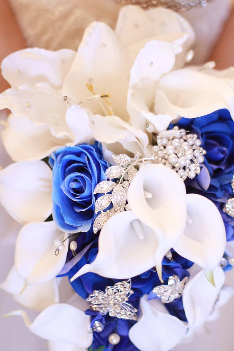 New Bridal Bouquet, Wedding Flowers, Calla Lilies, Artificial Flowers, Waterfalls, Water Drop Style, Collection Decorations (Royal Blue)