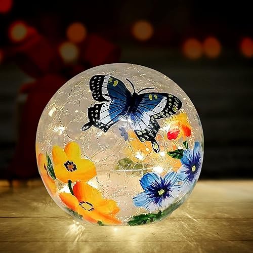 Miniatura 8 de Luz de bola de cristal agrietada, diseño floral, mariposa, luz nocturna, lámpara decorativa de mesa para interiores, decoración del hogar, Navidad