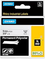 Vista 1 de DYMO Etiquetas permanentes industriales de poliéster Rhino 3/8" impresión negra en cinta blanca