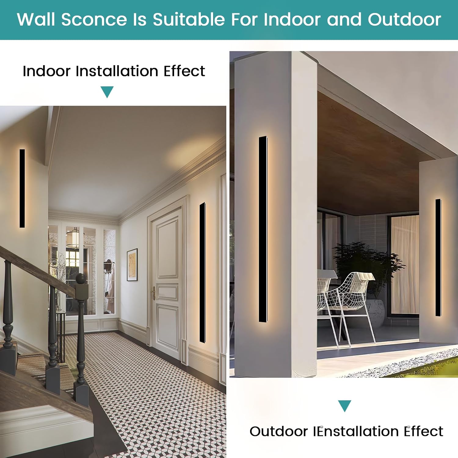 2 Pack 39.4Inch Outdoor LED Wall Light for House, Modern Outside Porch & Patio Wall Lights Fixture, Black Exterior Wall Sconces for Garden Living Room Garage Bathroom