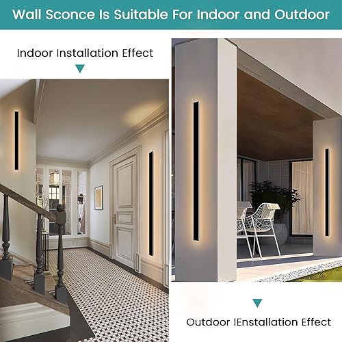 Vista 5 de Paquete de 2 lámparas de pared largas modernas para exteriores de 59 pulgadas para casa, lámpara de pared LED larga para exteriores, aplique