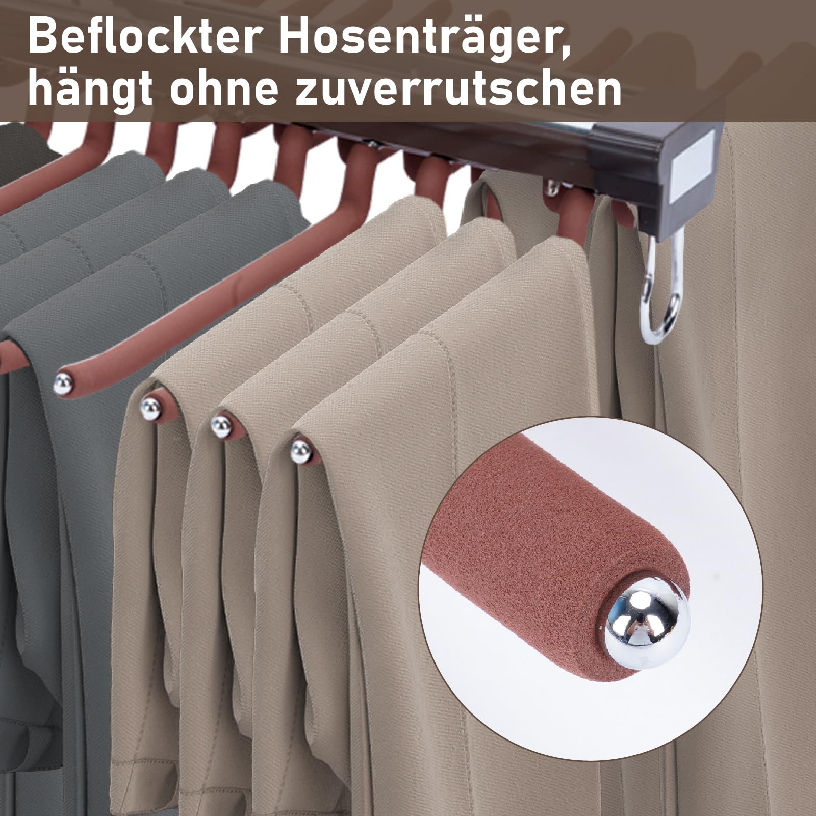 uyoyous Broekhanger, kastrek, kledinghanger, broekhanger, ruimtebesparend, uittrekbare broekhanger met flocking voor 22 broeken, broekrek voor kledingkast