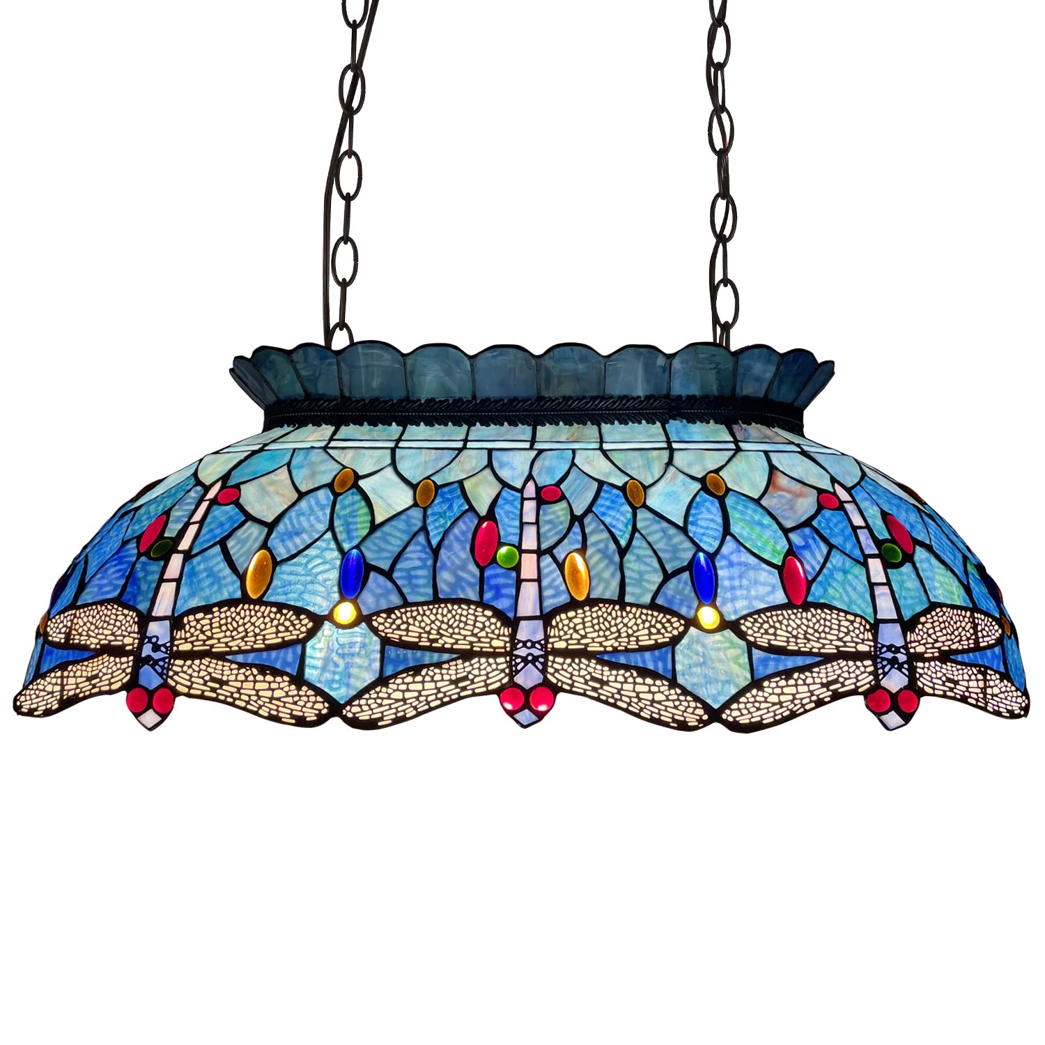 Capulina Tiffany Pool Table Island Chandelier 3-Light 28" Wide Vintage Style Decor for Dining Room Kitchen Farmhouse