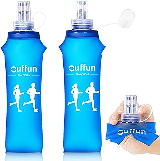 2 Pack Soft Water Bottle, TPU Collapsible Flask Foldable Bottles for Hydration Pack, BPA-Free, Running Lightweight Water Bottle for Outdoor Sports like Hiking Cycling Climbing Running (17OZ/500ml)