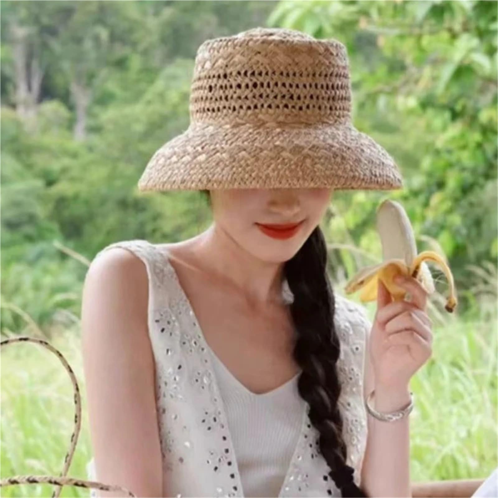 Sombrero de paja transpirable de rafia hueca para el sol, verano, viajes, cóncava, sombrero de playa
