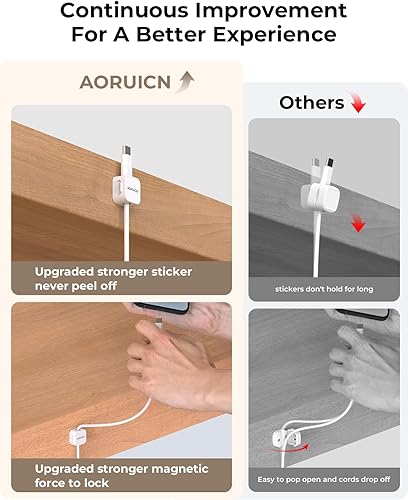 Miniatura 3 de Paquete de 10 organizadores de cables magnéticos, clips magnéticos para cables de escritorio, soporte de cables para mesita de noche, soporte de