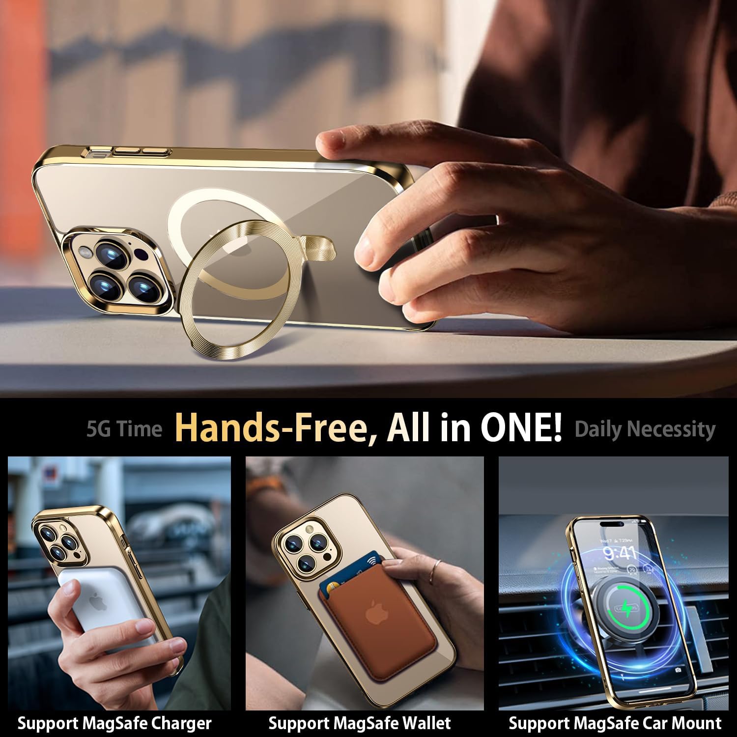 [CD Loop Compatible with MagSafe Invisible Ring Stand]Magnetic for iPhone 14 Pro Max Case, [Electroplated Bumper Non-Yellowing][Look as Bare iPhone]Slim Clear Case with Holder for Women Men Girls - Image 3