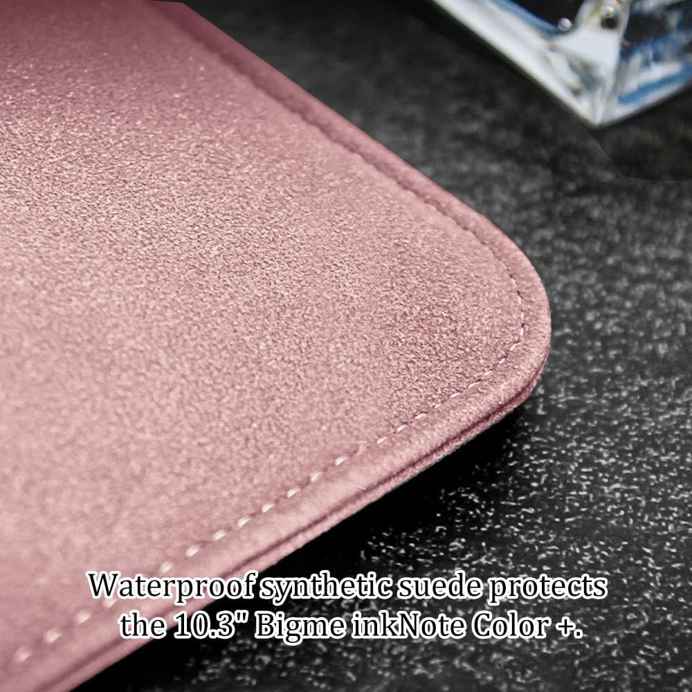 Sleeve Bag Suede Leather for 10.3" Bigme inkNote Color + Epaper Tablet (2023 Release), Portable Water Repellent Protective Case with Pen Loop and Magnetic Closure (Pink)