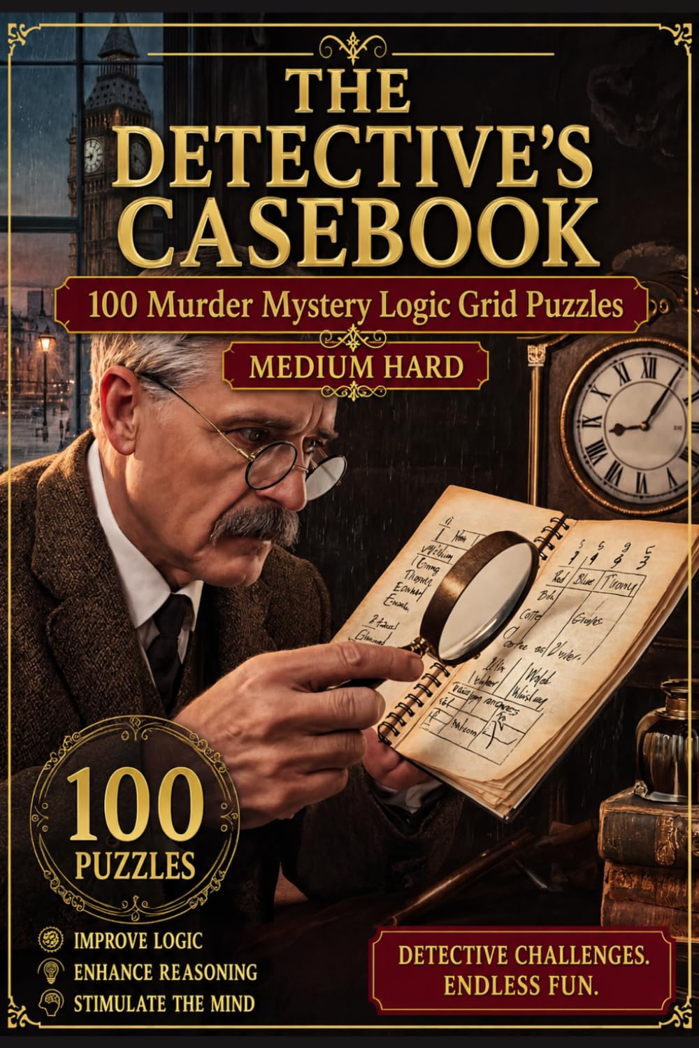 The Detective's Casebook: 100 Murder Mystery Logic Grid Puzzles: Medium to Hard Brain Teasers for Adults