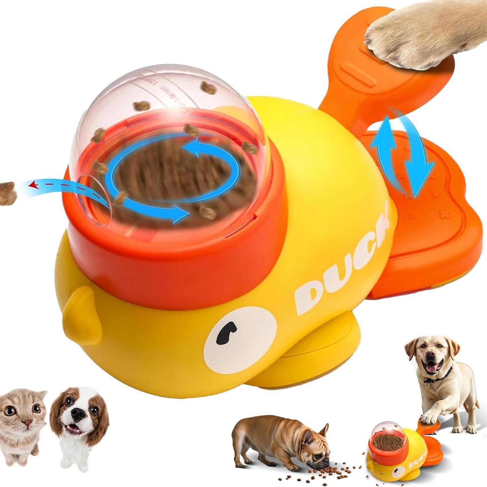 Fuzzibud Duckie – Interactive Dog & Cat Treat Dispenser Toy, Duck-Shaped Puzzle Slow Feeder for Small Medium Pets, Food Dispensing Enrichment Toy for IQ Training & Boredom Relief (Yellow)