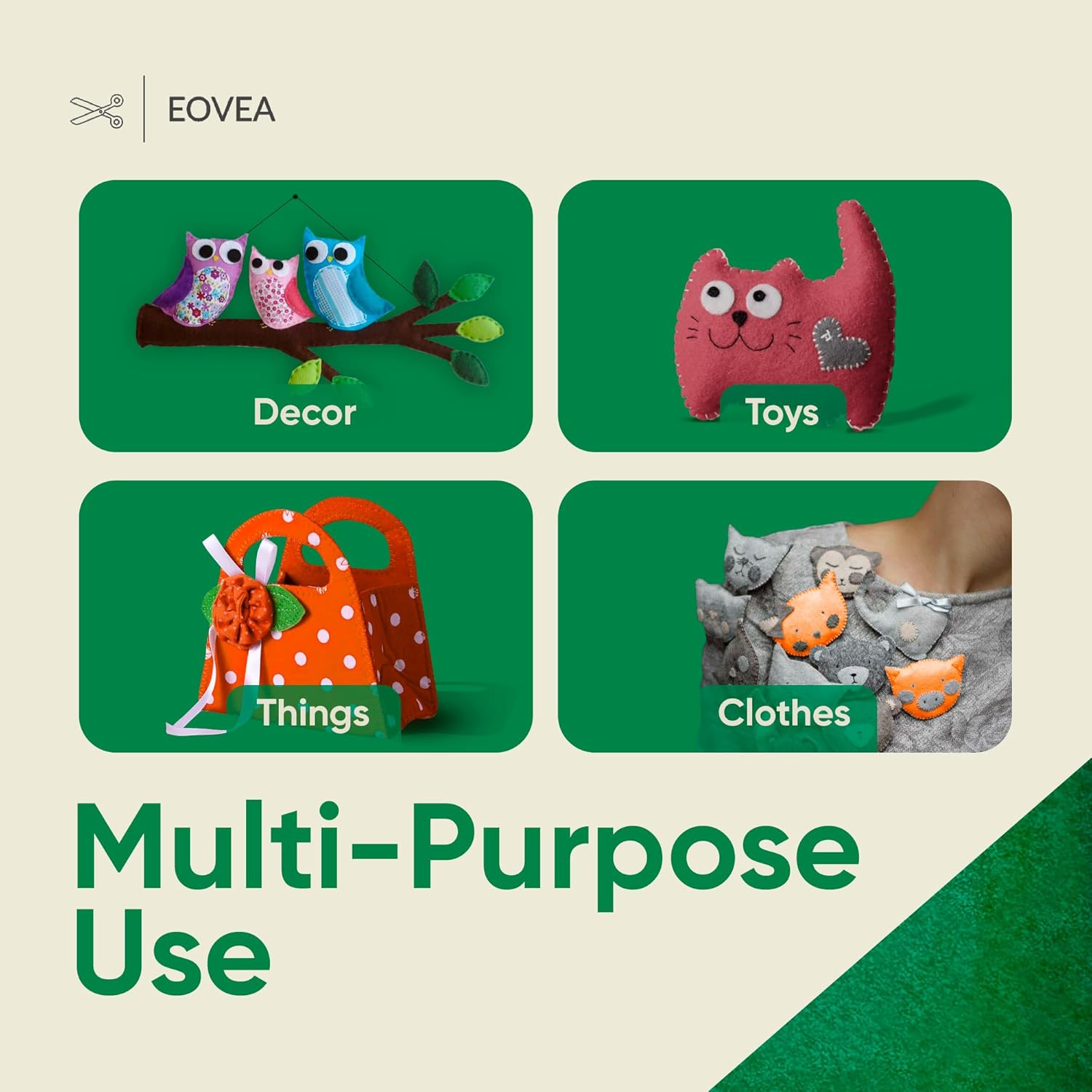 EOVEA - Acrylic Felt Fabric by The Yard - Soft and Durable 72" Wide & 1.6mm Thick Felt Sheets for DIY Crafts, Sewing, Upholstery, Cushion, Padding, Costumes(Hunter Green, 2 Yard)
