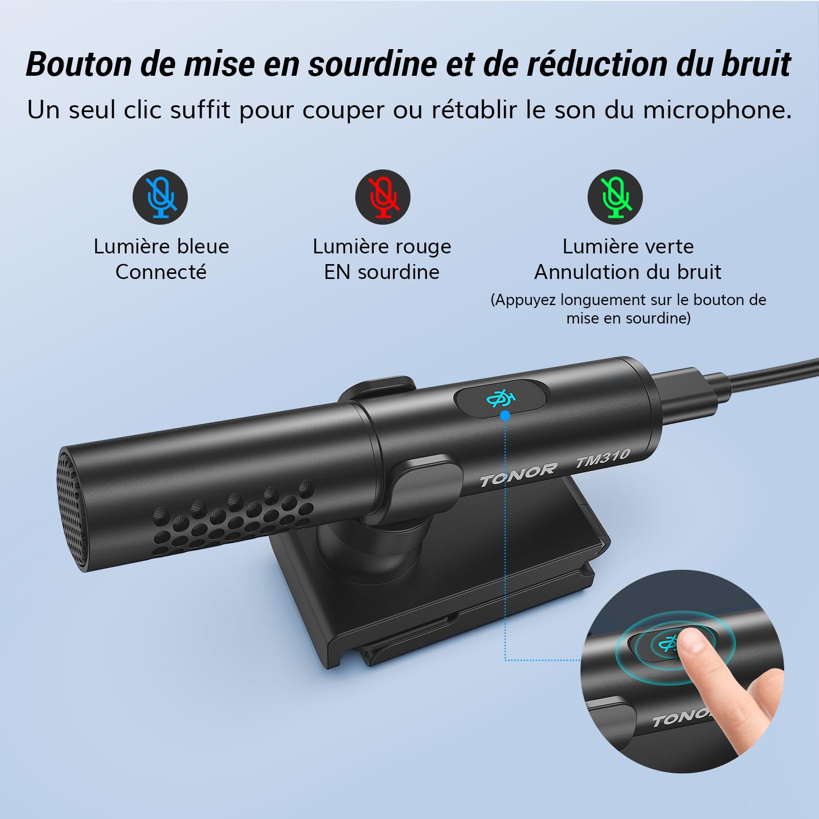 TONOR USB Micro pour PC Ordinateur, Microphone de Conférence Réglable Multi-Angle avec Interrupteur Muet et Indicateur LED pour de Bureau, Skype, Youtube, Vidéo, Plug & Play pour MacOS Windows, 200cm