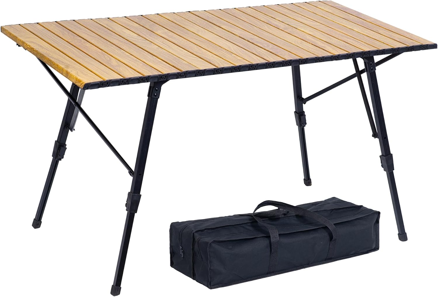 Outsunny Folding Outdoor Patio Table, 3-Level Adjustable Camping Table Picnic Table with HDPE Top, Steel Legs, White main image 0