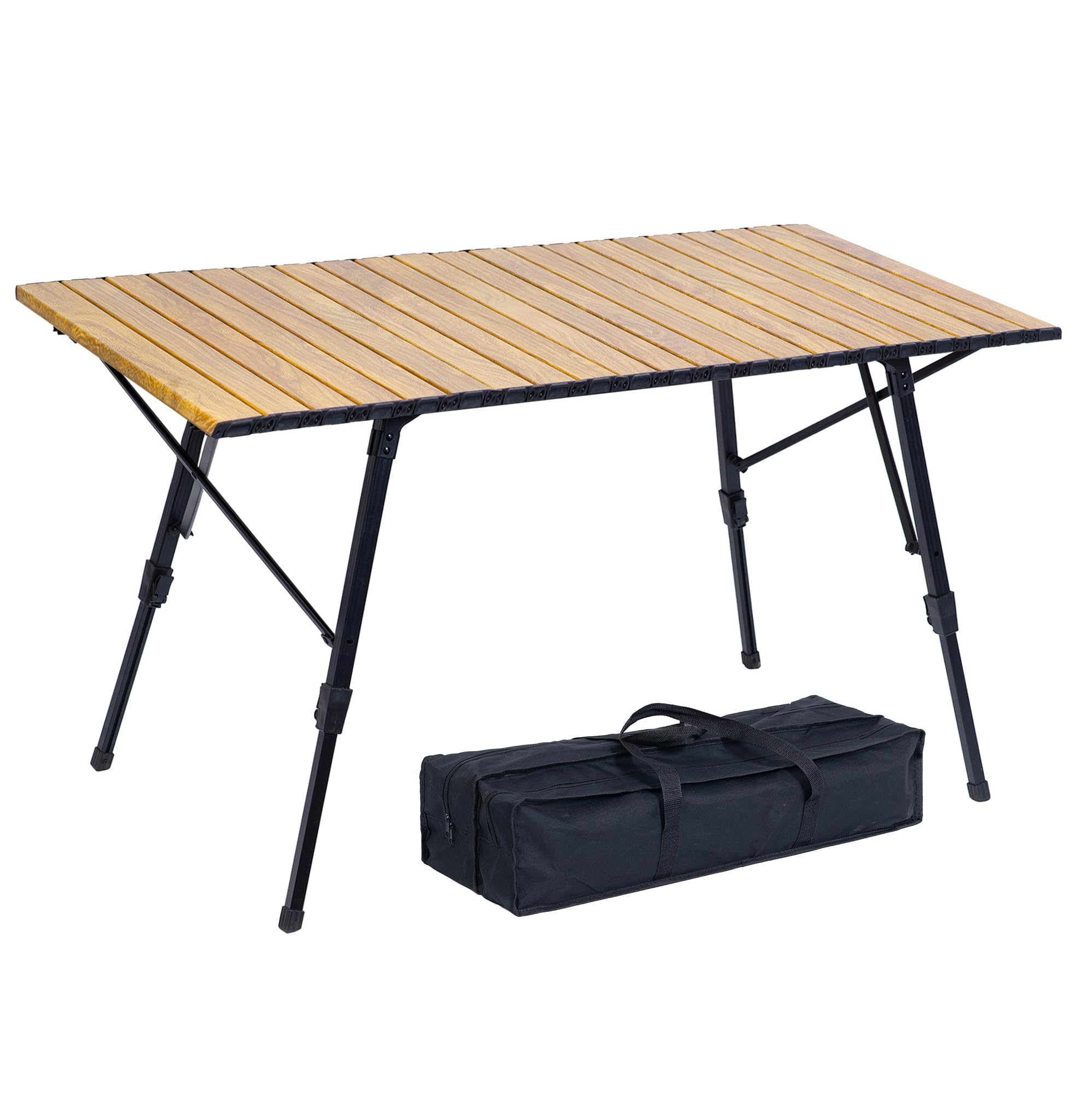 LUSTIDE Portable Adjustable Camping Table - Sturdy Aluminum, Oversized Foldable Surface for Outdoor Picnic, BBQ, and Indoor Use
