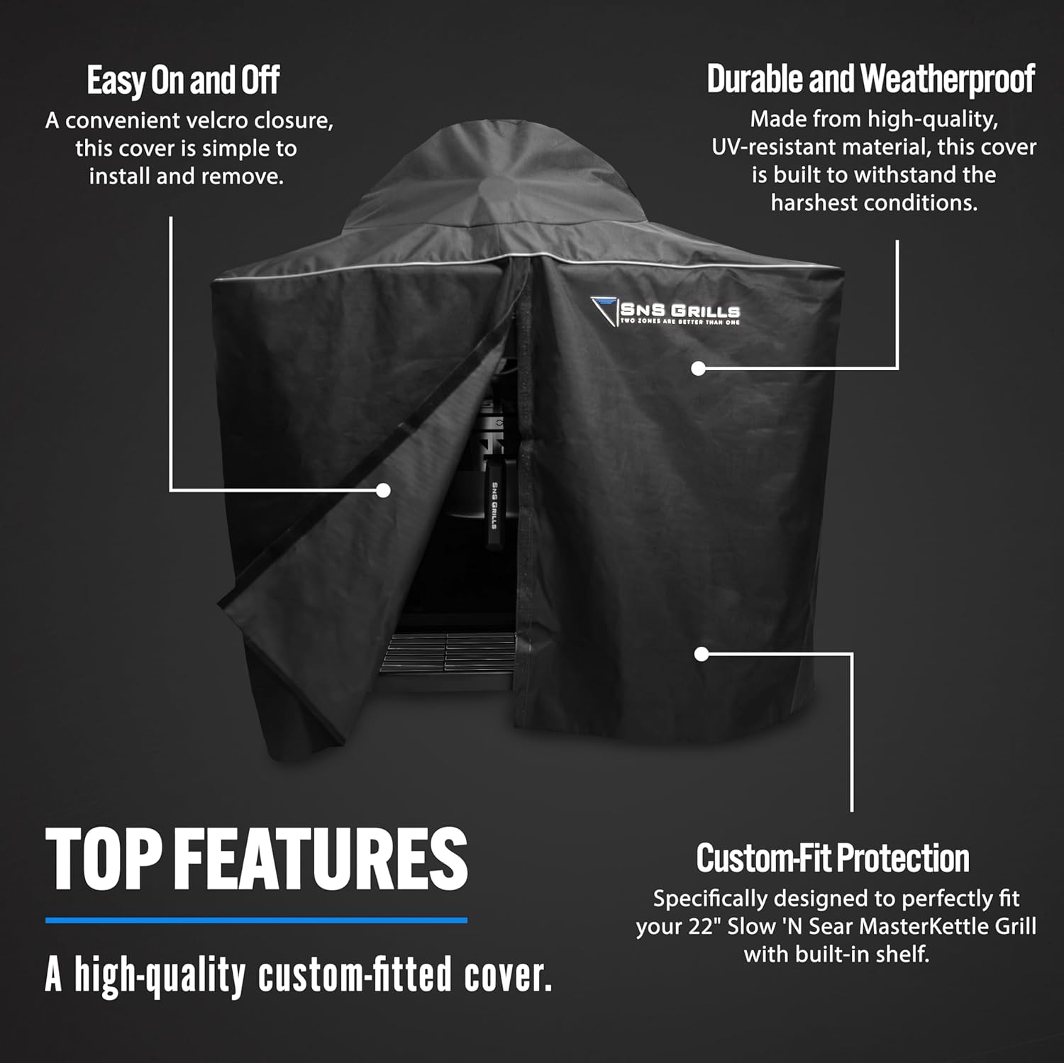 SnS Grills MasterKettle Grill Cover - Waterproof and UV-Resistant Protection for 22" Slow ‘N Sear MasterKettle Grill