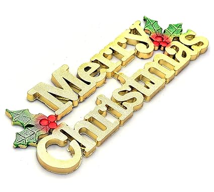 Merry Christmas tag Banner hangings (25 cm Wide) for Home Tree Office Decoration (Golden)/Xmas Tag for Christmas